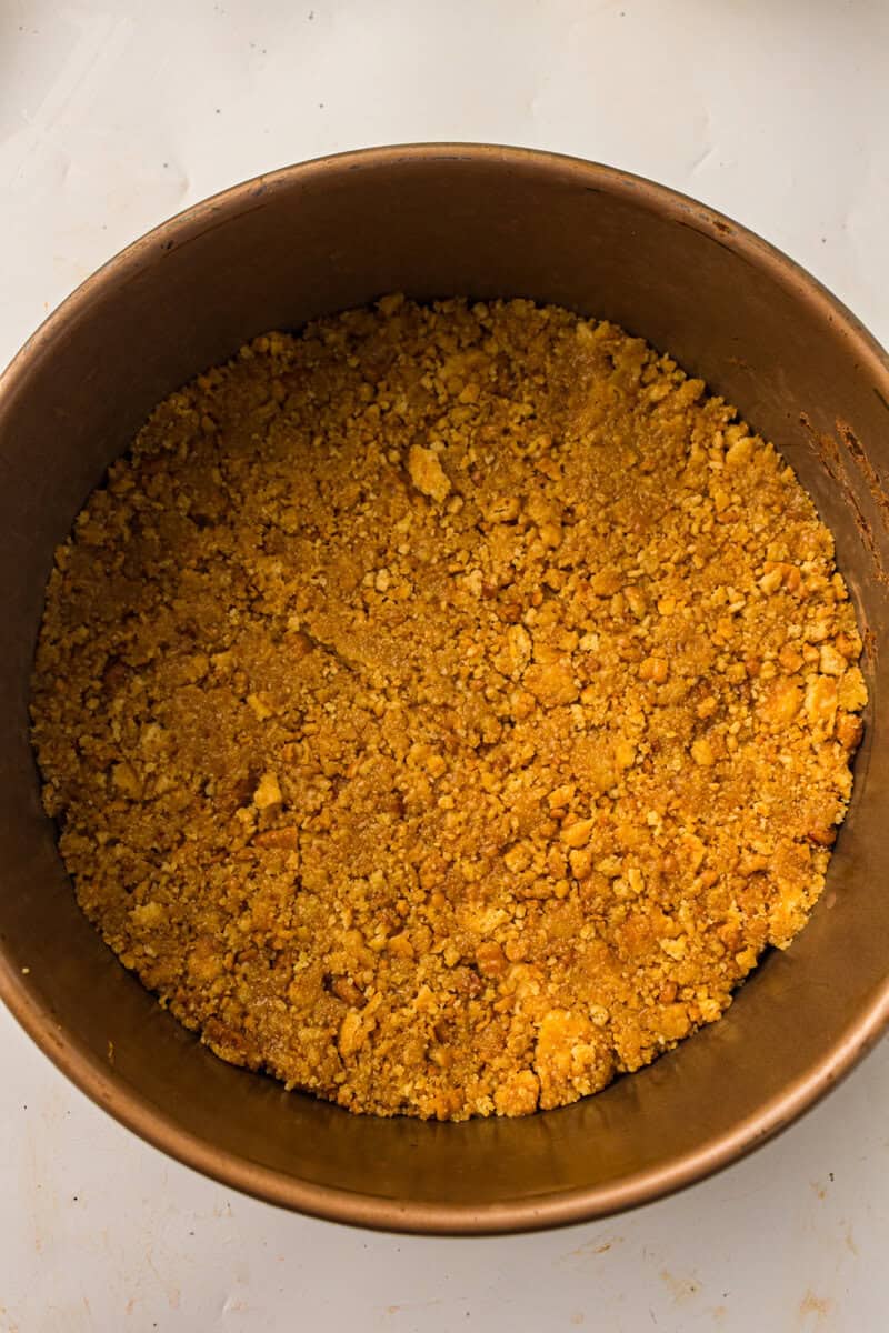 crumbs pressed into the pan