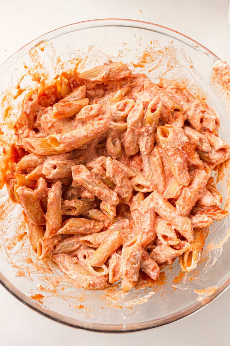 pasta sauce and cheese all mixed together