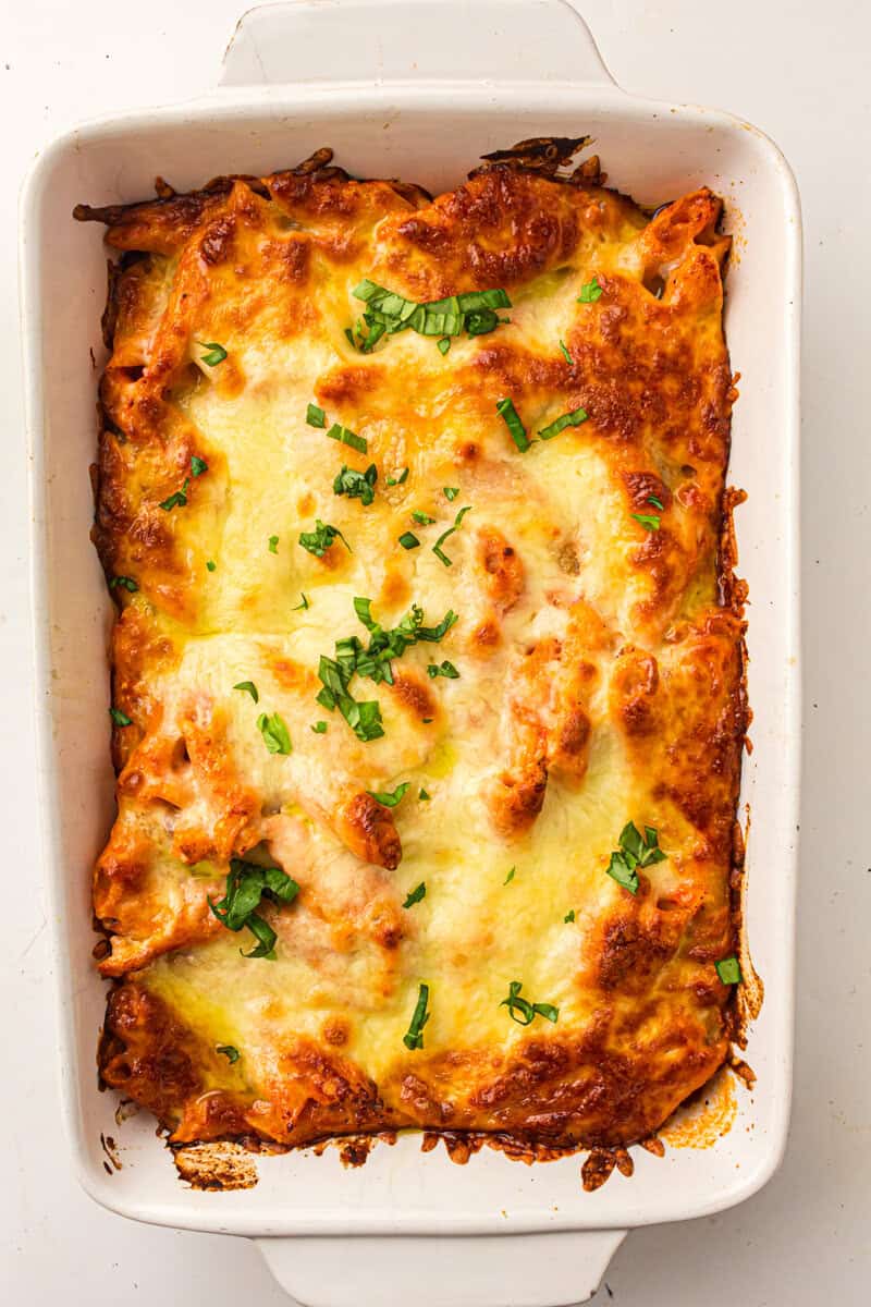Baked Ziti in a casserole dish