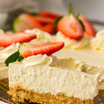 slice of cheesecake with strawberries on top