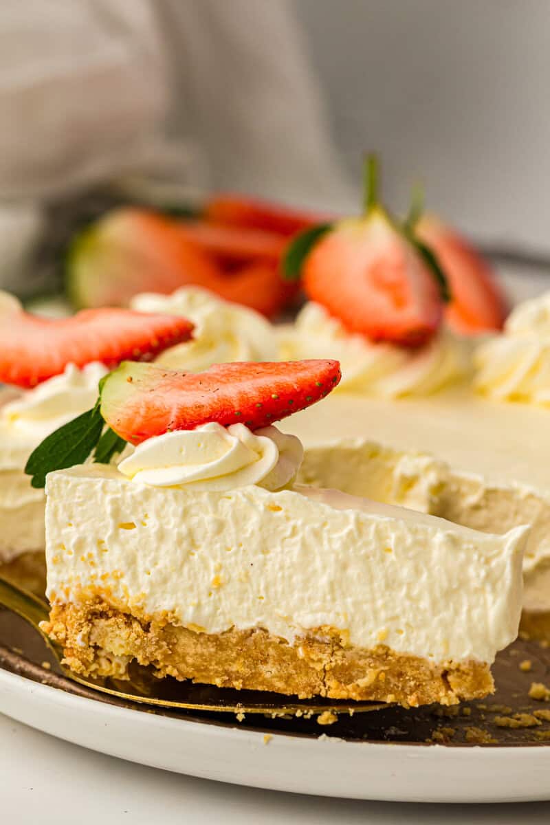 slice of cheesecake with strawberries on top