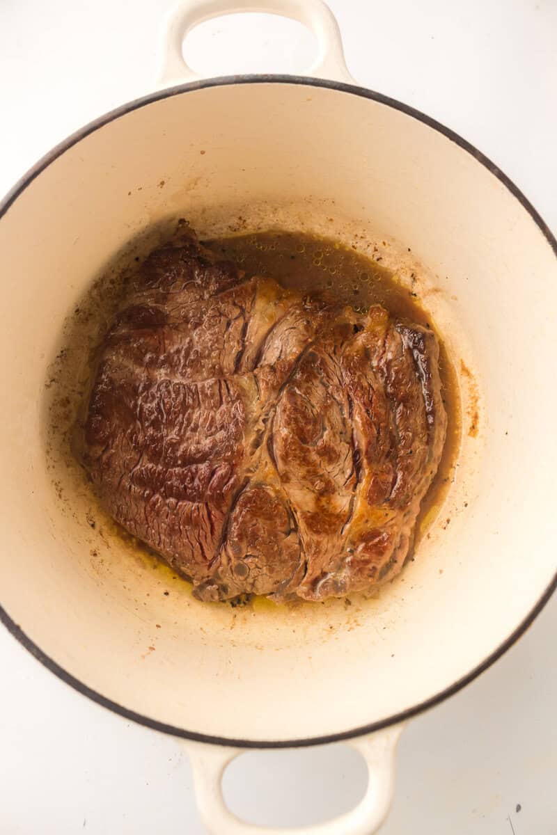 cooked pot roast in dutch oven