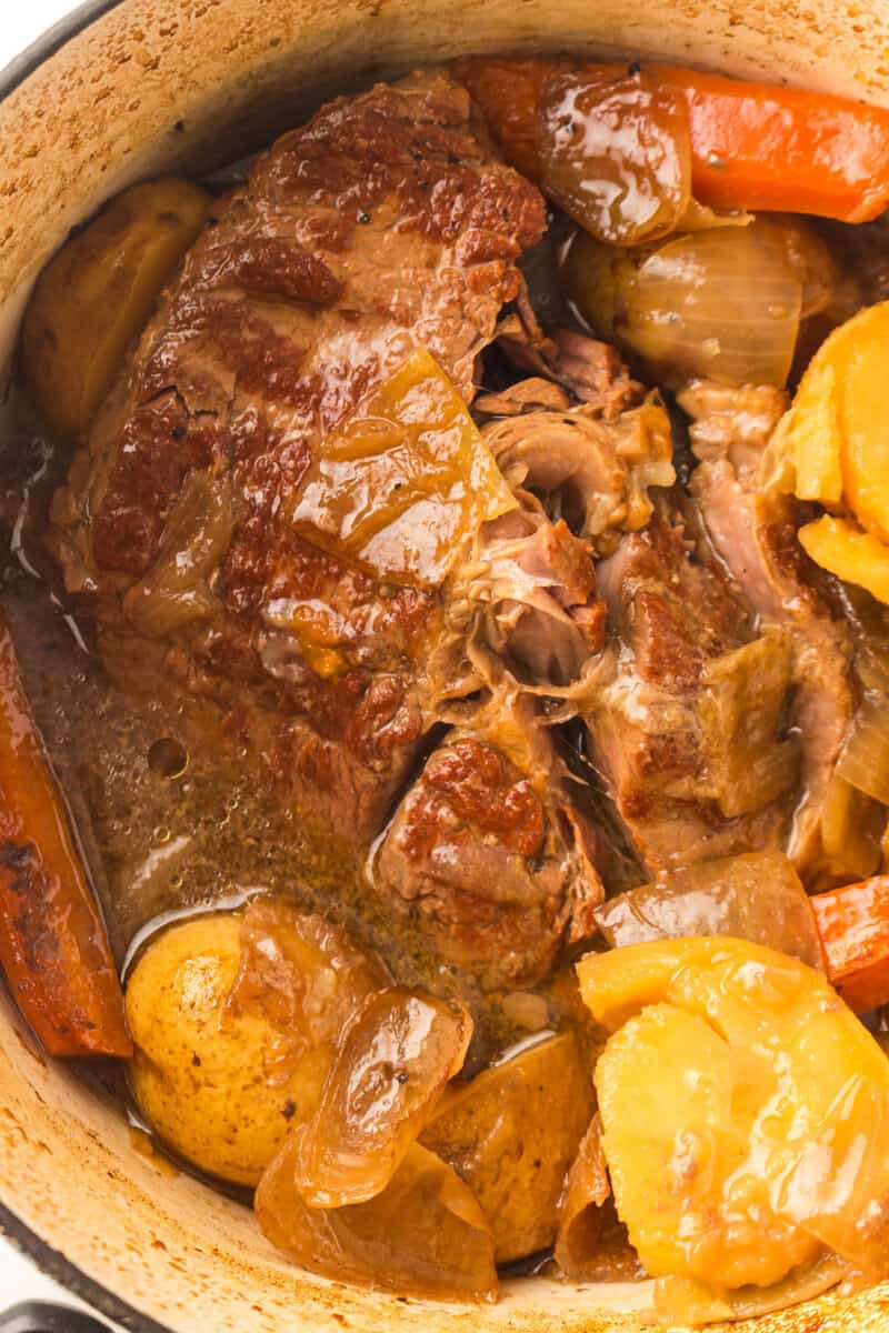 tender pot roast in a pot