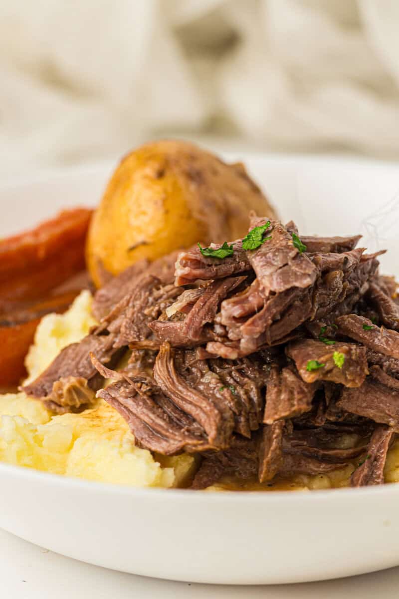 pot roast with potatoes on a plate