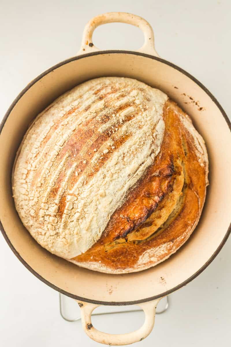 baked dough in a dutch oven