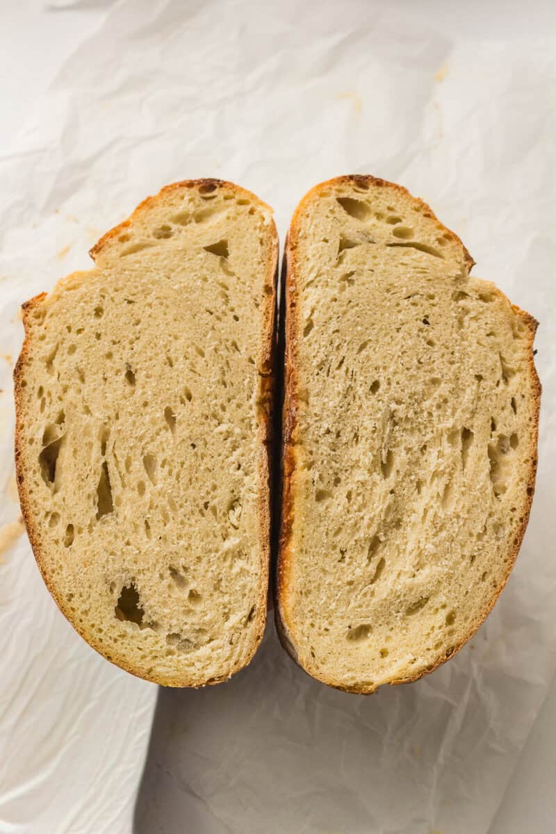sourdough bread cut in half