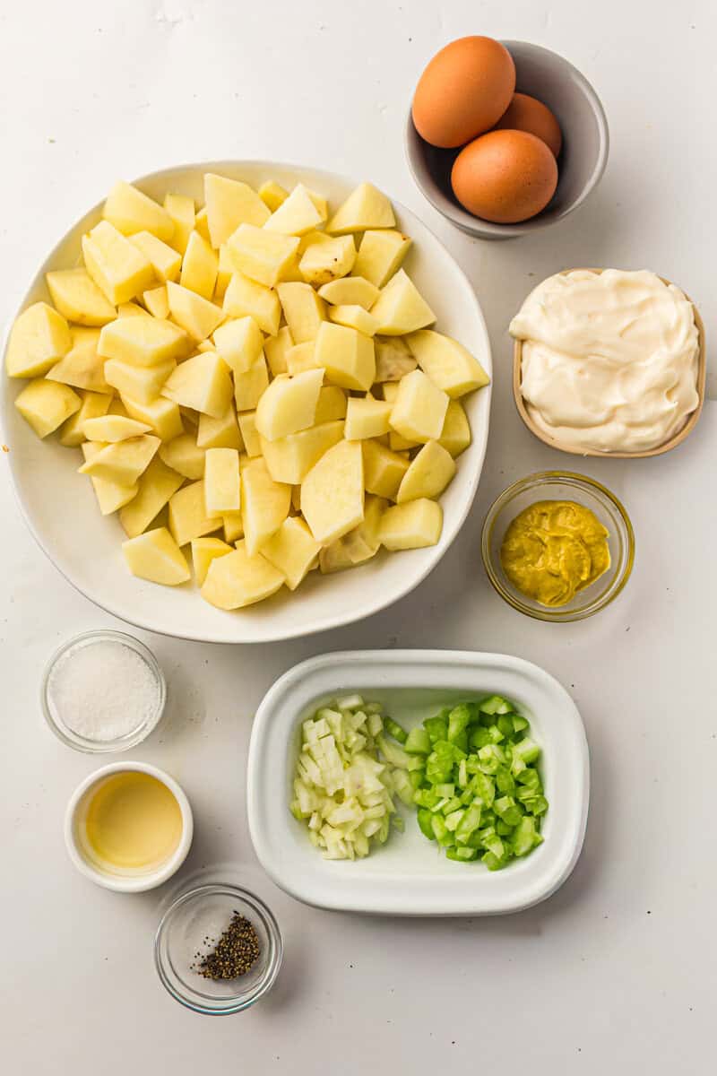 potato, eggs, herbs and mayonnaise for potato salad