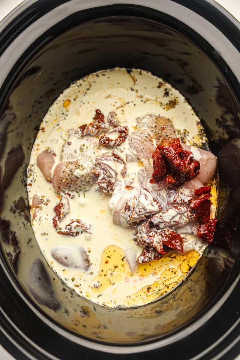cream added to chicken in slow cooker