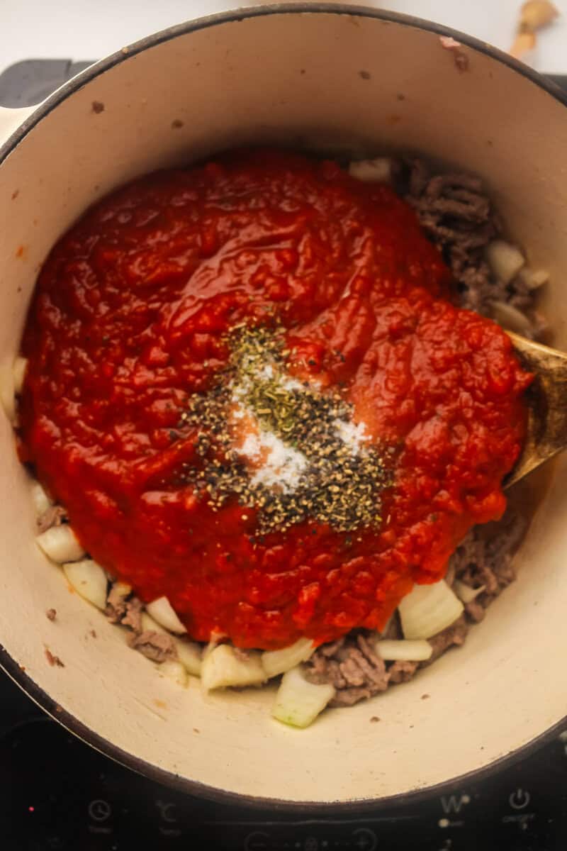 sauce and spices in a pot
